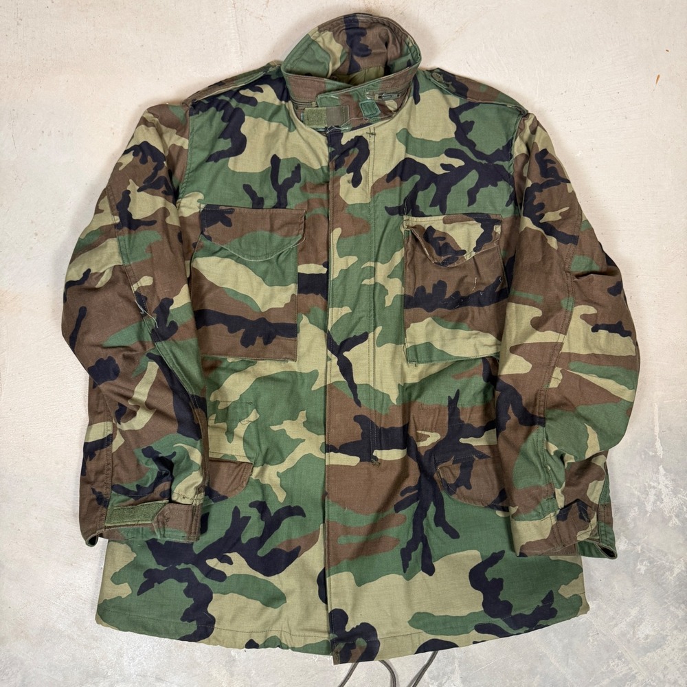 Vintage 1991 US Military M-65 Woodland Camo Field Jacket Medium Golden Mfg
